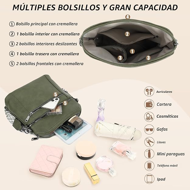 Bolso bandolera TANTOMI para mujer: bolso de mano de piel sintética