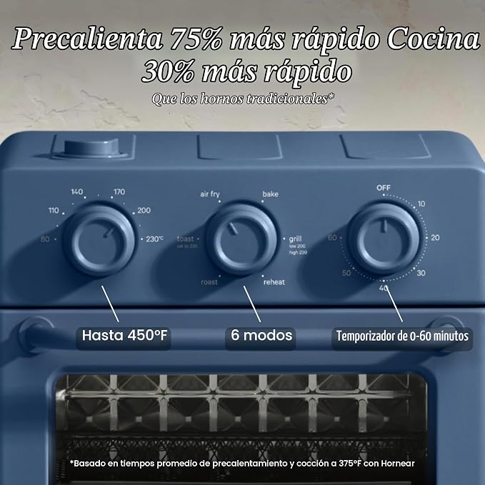 freidora de aire 6 en 1 y horno tostador, 2 estantes, 12.3 Litros