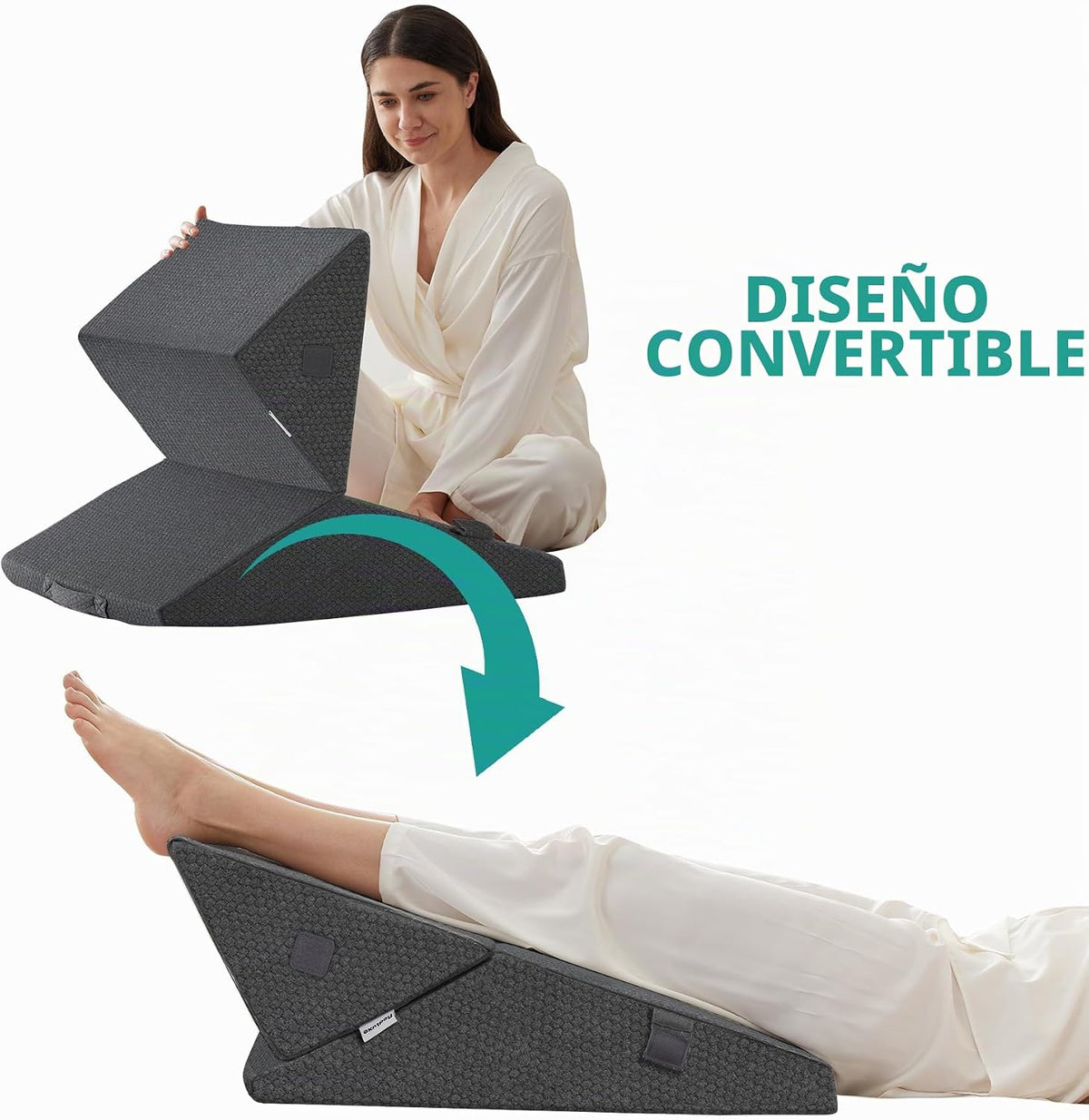 Juego de almohadas de cuña plegables ajustables de 9 y 12 pulgadas, triangular, de espuma viscoelástica ortopédica, almohadas elevadas 7 en 1 para apoyo de piernas y espalda