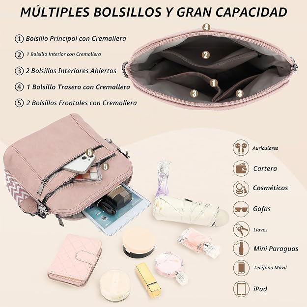 Bolso bandolera TANTOMI para mujer: bolso de mano de piel sintética