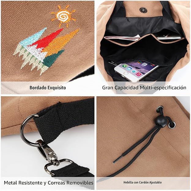 Bolso de mano de lona, bolso de hombro informal, bolso de trabajo, bolso cruzado con bordado de sol