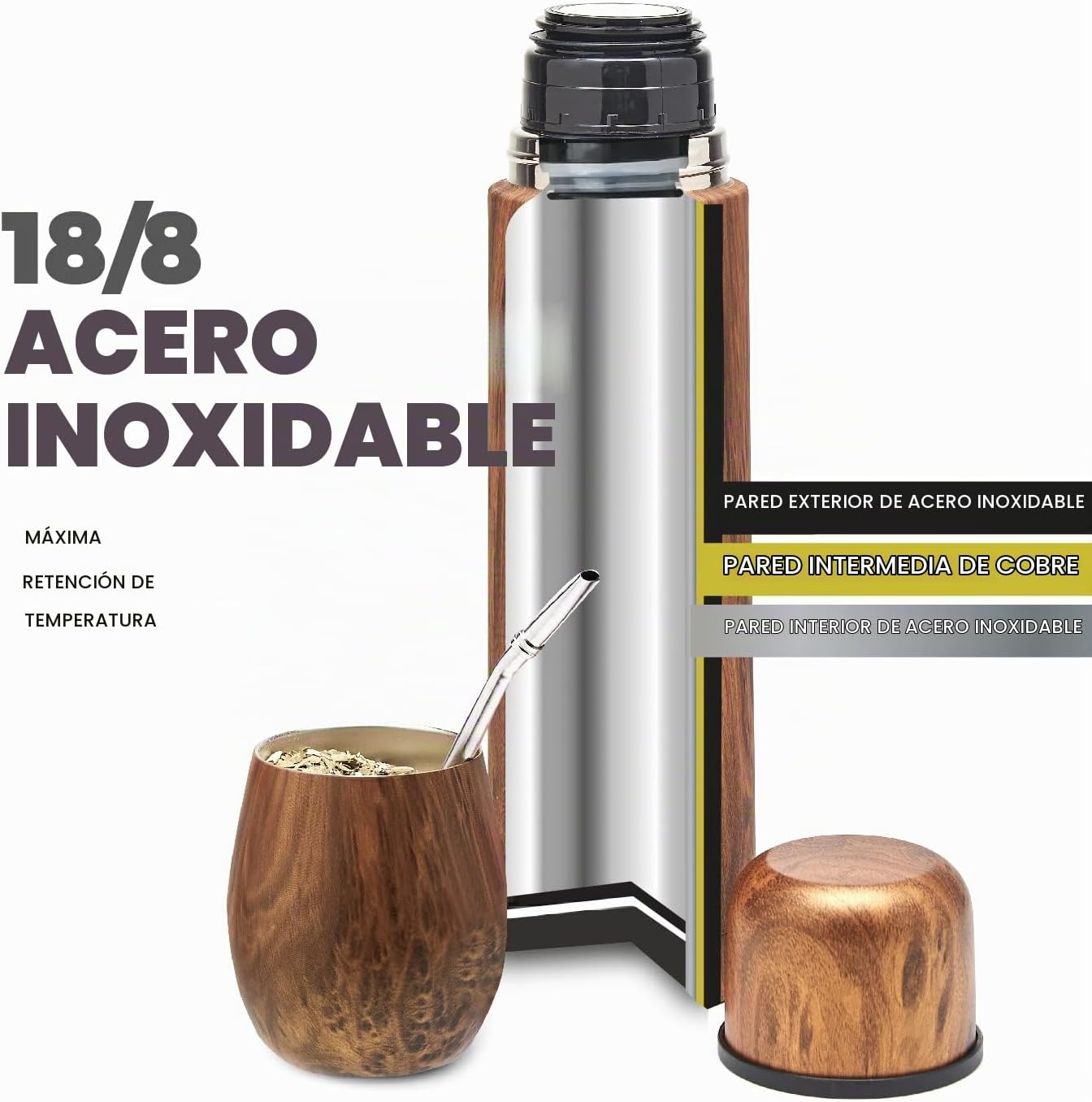 BALIBETOV - Juego de yerba mate de 25 onzas líquidas, calabaza mate de acero inoxidable, termo y popote bombilla, kit completo mate, aislamiento de doble pared, sin BPA, apto para lavavajillas