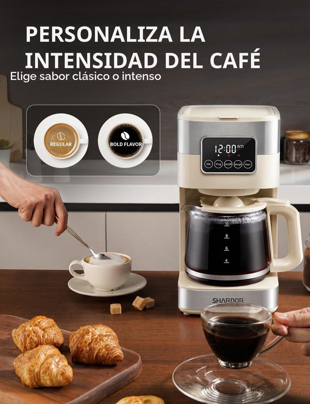 SHARDOR Cafetera programable de 10 tazas, cafetera de goteo regular y fuerte para el hogar y la oficina, apagado automático, filtro permanente
