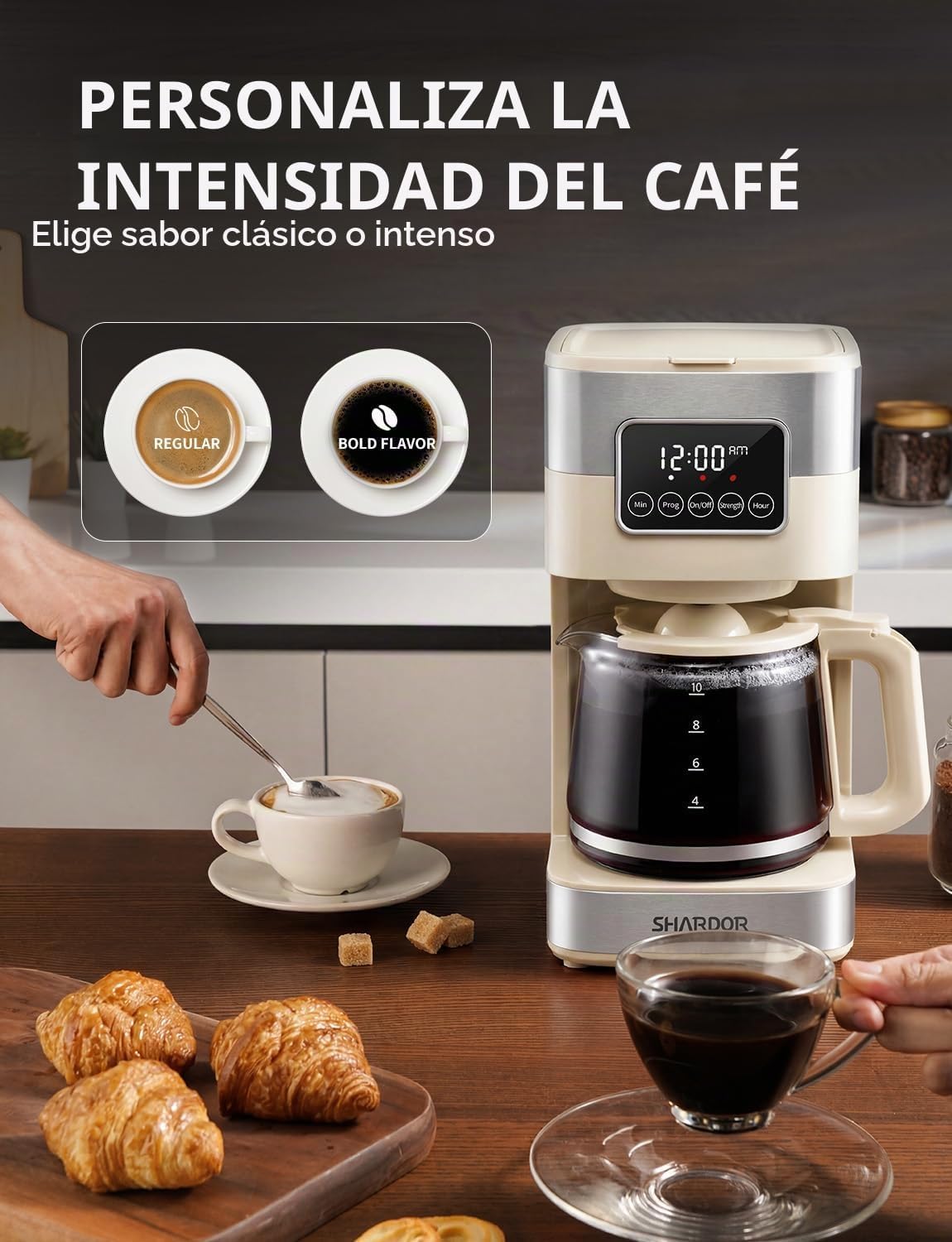 SHARDOR Cafetera programable de 10 tazas, cafetera de goteo regular y fuerte para el hogar y la oficina, apagado automático, filtro permanente