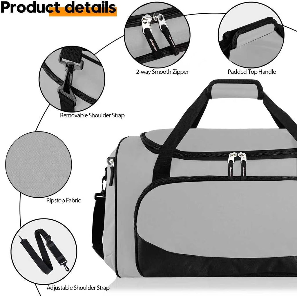 Bolsa de gimnasio, 55 L, duradera, grande, para viajes, entrenamiento, fitness y deporte, Gris, Versátil, deportivo y chic