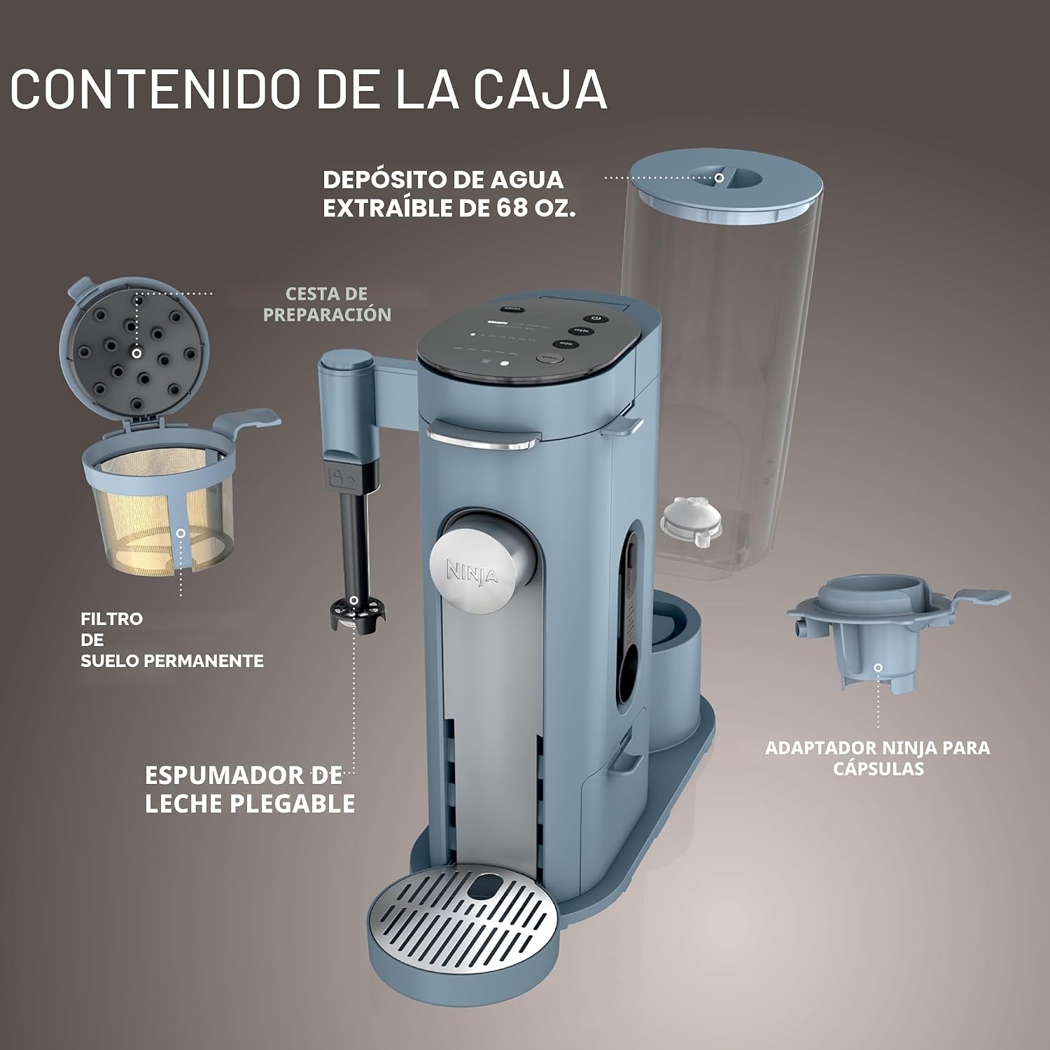 Ninja Pod & Grounds - Cafetera especializada de una sola porción, compatible con cápsulas K-Cup, prepara café molido, diseño compacto, espumador de leche incorporado, depósito de 56 oz