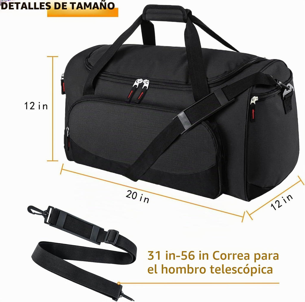 Bolsa de gimnasio Uarition - Bolsa de lona grande de 55 L negra duradera para viajes, entrenamiento, fitness y deporte, Negro
