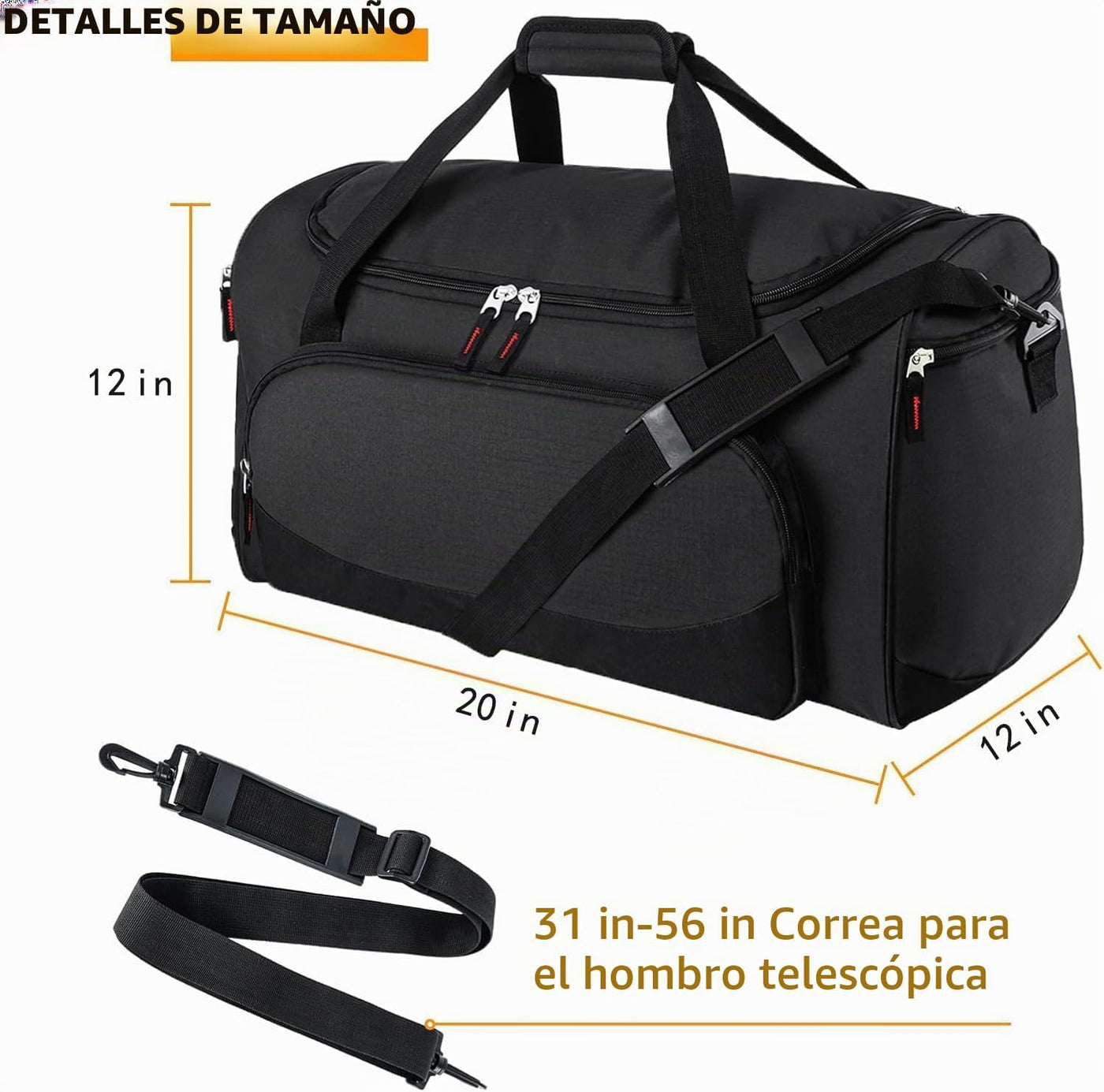 Bolsa de gimnasio Uarition - Bolsa de lona grande de 55 L negra duradera para viajes, entrenamiento, fitness y deporte, Negro