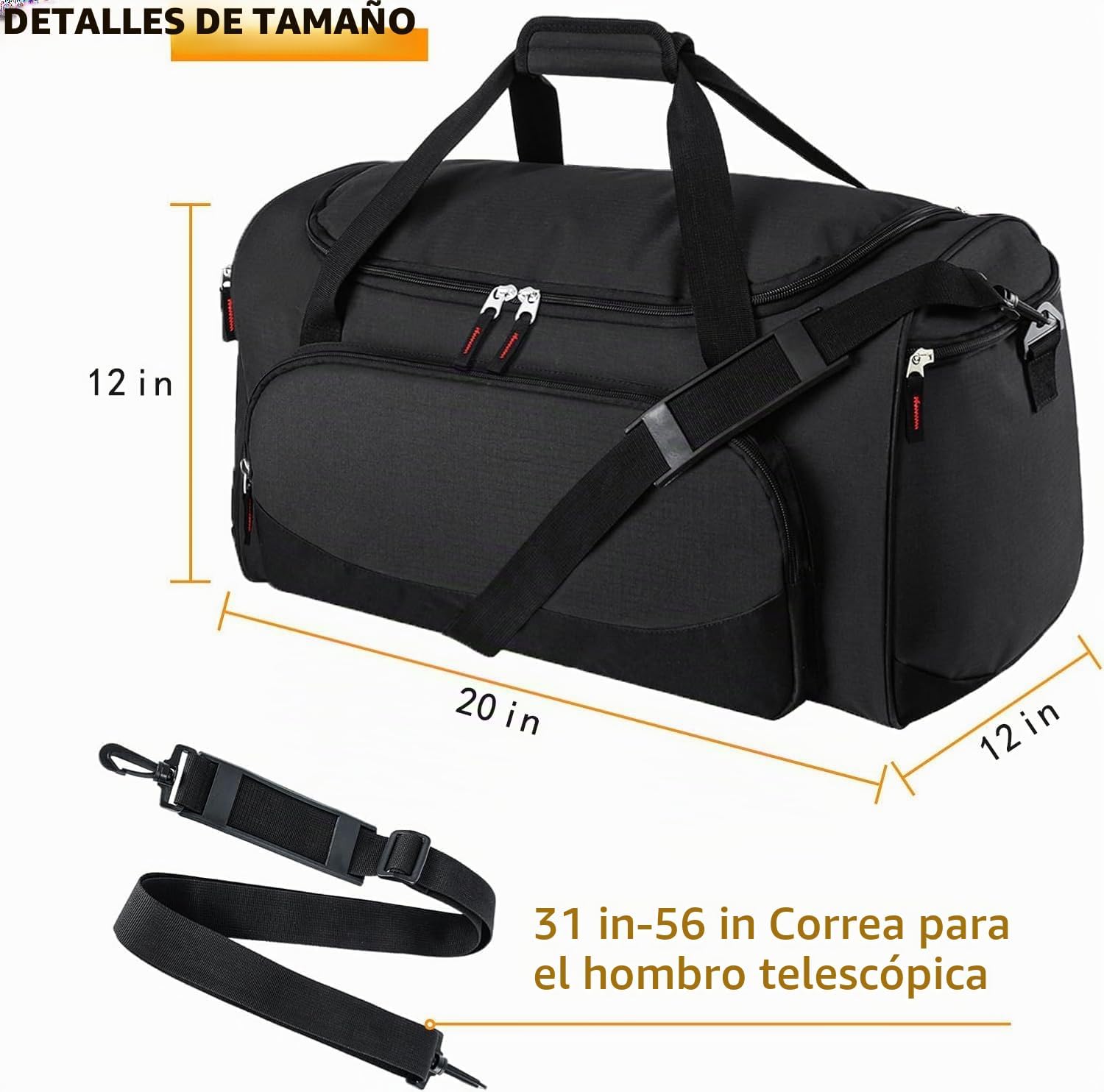Bolsa de gimnasio Uarition - Bolsa de lona grande de 55 L negra duradera para viajes, entrenamiento, fitness y deporte, Negro