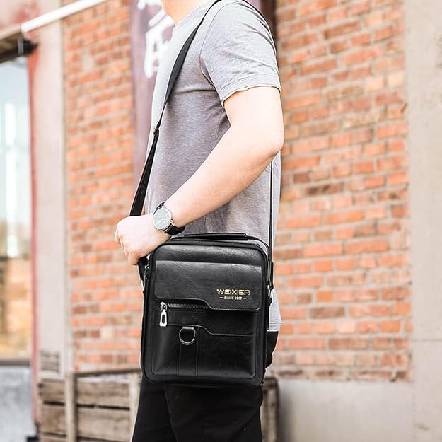 Bolsa de mensajero para hombres, bolso cruzado de hombro, cartera pequeña vintage de cuero PU, cartera maletín, bolsa lateral, bolso de mano cruzado