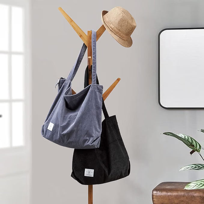 KALIDI Bolsa Tote de Pana con Cremallera Bolsa de Mano Casual Tote Bolsa de Hombro de Gran Capacidad con Bolsillos
