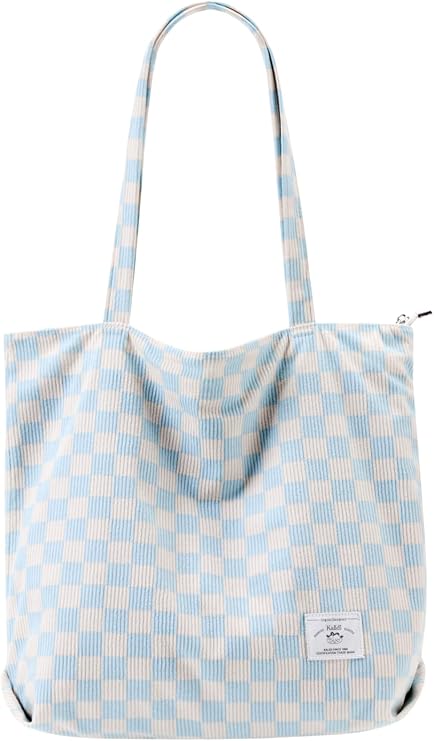 KALIDI Bolsa Tote de Pana con Cremallera Bolsa de Mano Casual Tote Bolsa de Hombro de Gran Capacidad con Bolsillos