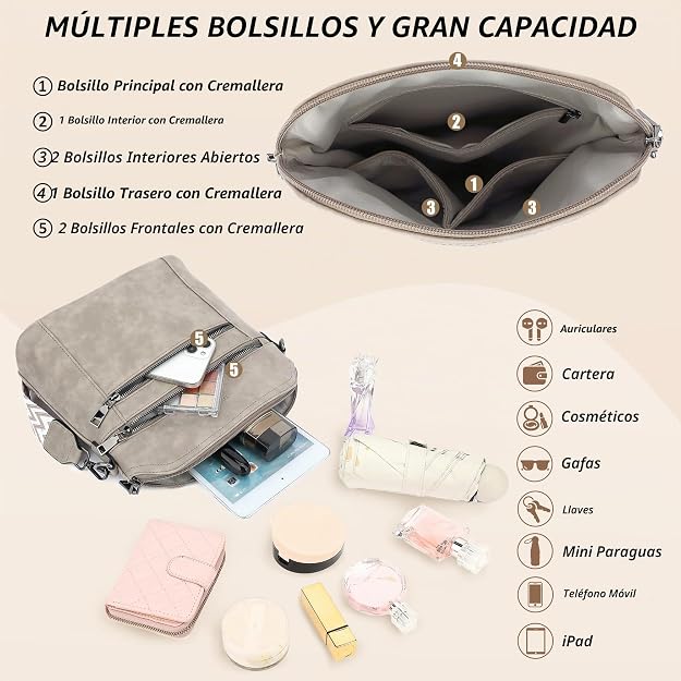 Bolso bandolera TANTOMI para mujer: bolso de mano de piel sintética