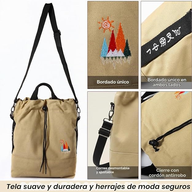 Bolso de mano de lona, bolso de hombro informal, bolso de trabajo, bolso cruzado con bordado de sol