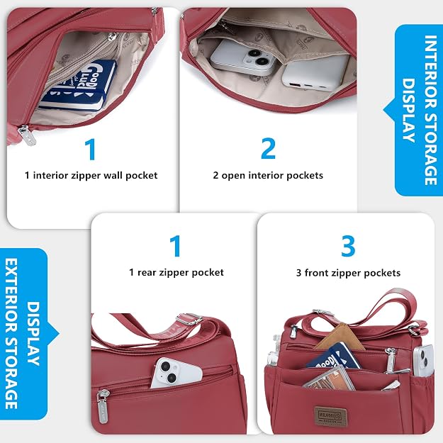 Bolsos cruzados de nailon para mujer, bolsos impermeables con múltiples bolsillos