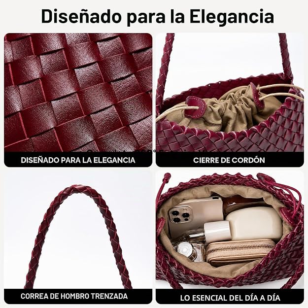 Bolso pequeño tejido para mujer, bolso de hombro de piel vegana, bo...