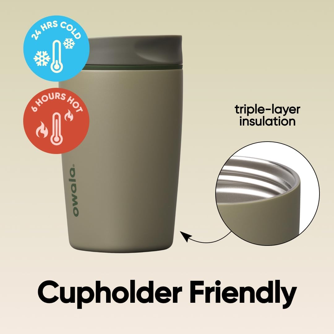 Owala SmoothSip Slider - Vaso de café de acero inoxidable con aisla...