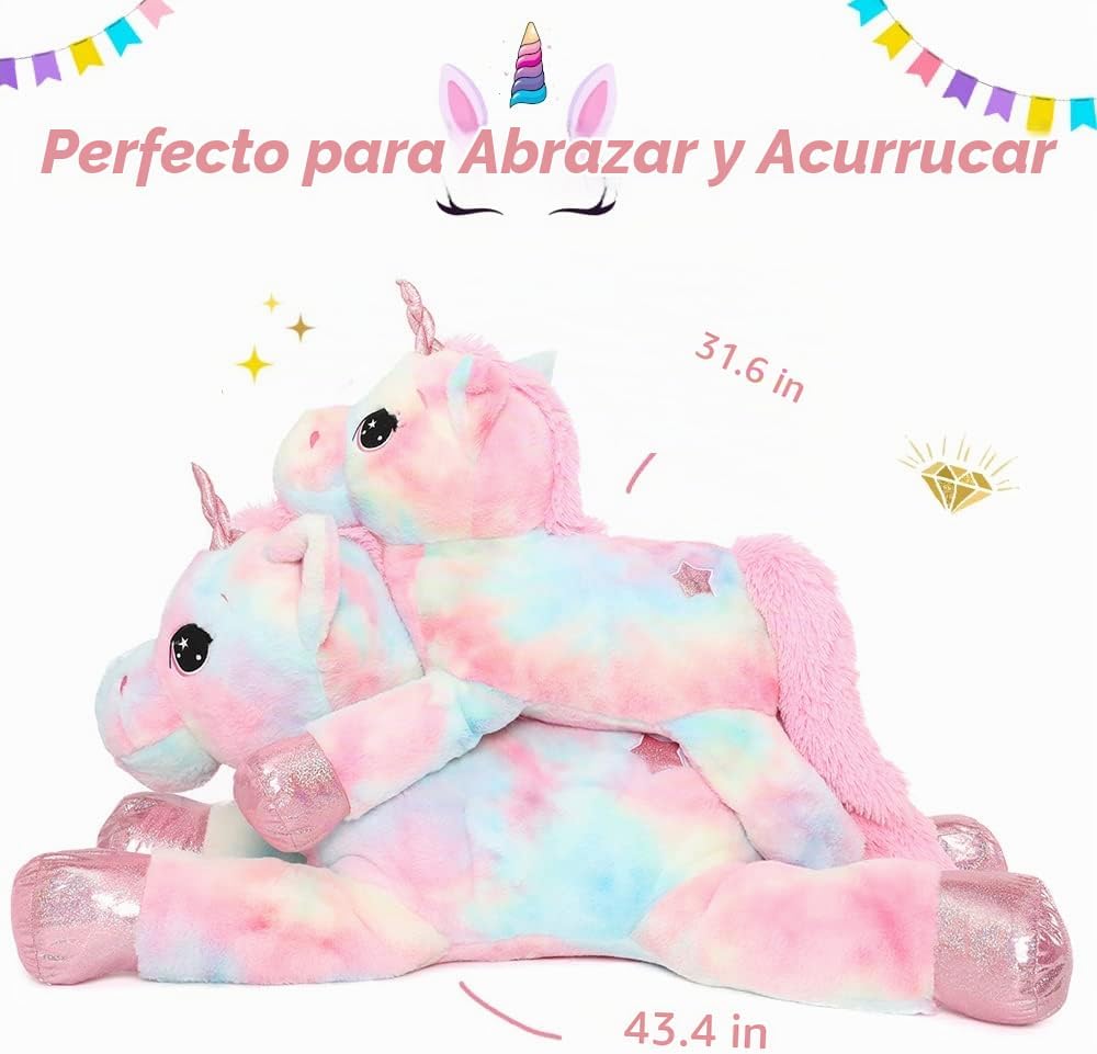 Muiteiur Peluche de unicornio rosa de 31.6 pulgadas, unicornio de p...
