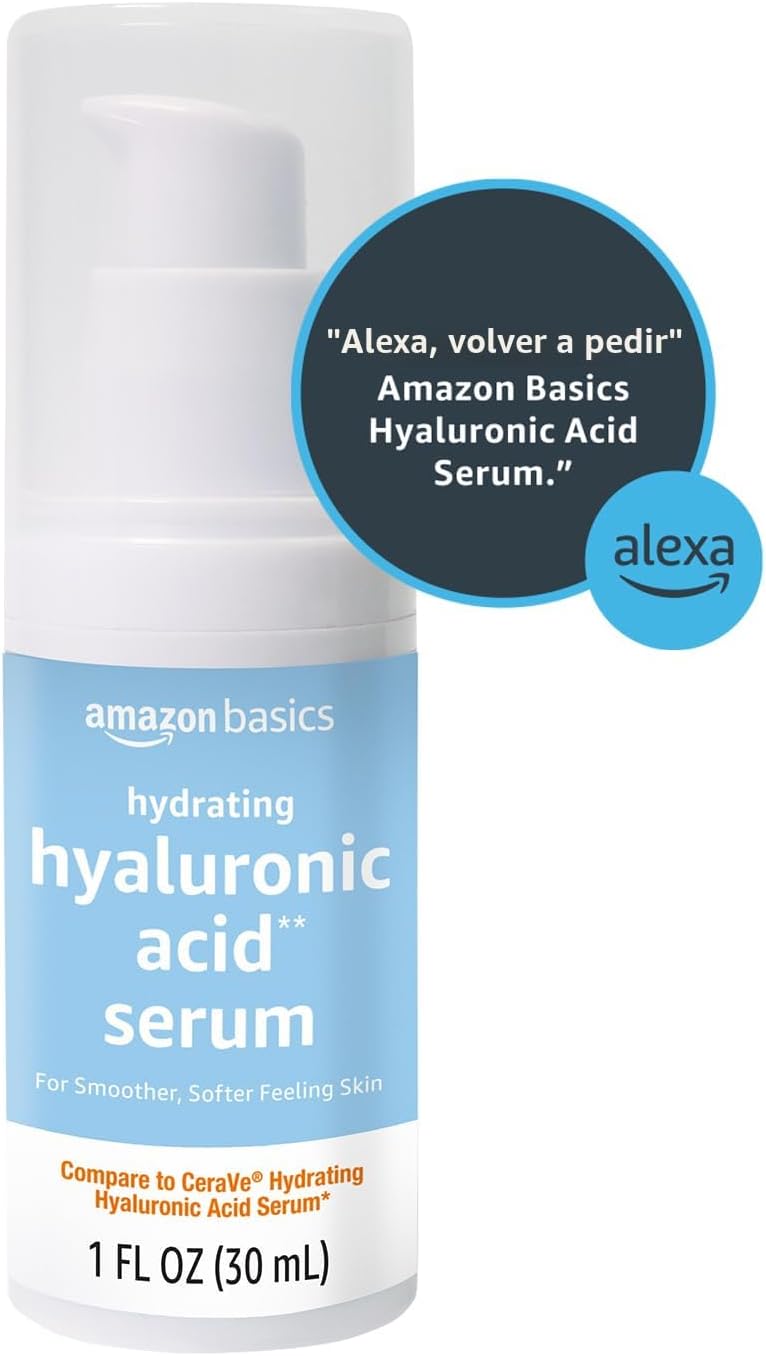 Amazon Basics Suero hidratante de ácido hialurónico con ceramidas e...