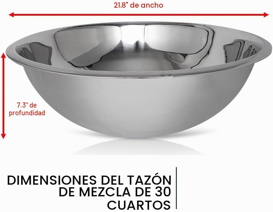 Juego de cuencos grandes de acero inoxidable de 30 cuartos de galón...