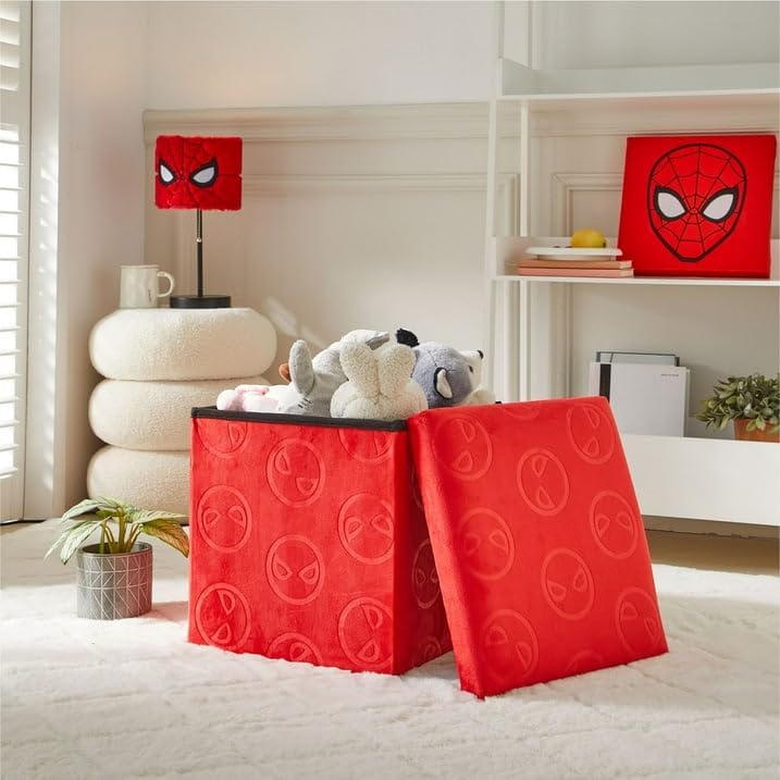 Marvel Spiderman - Cubo otomano plegable con tapa, organizador de a...