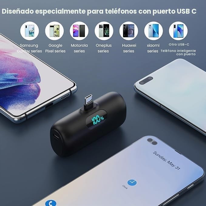 [Paquete de 2] Mini cargador portátil USB C, batería de carga rápid...