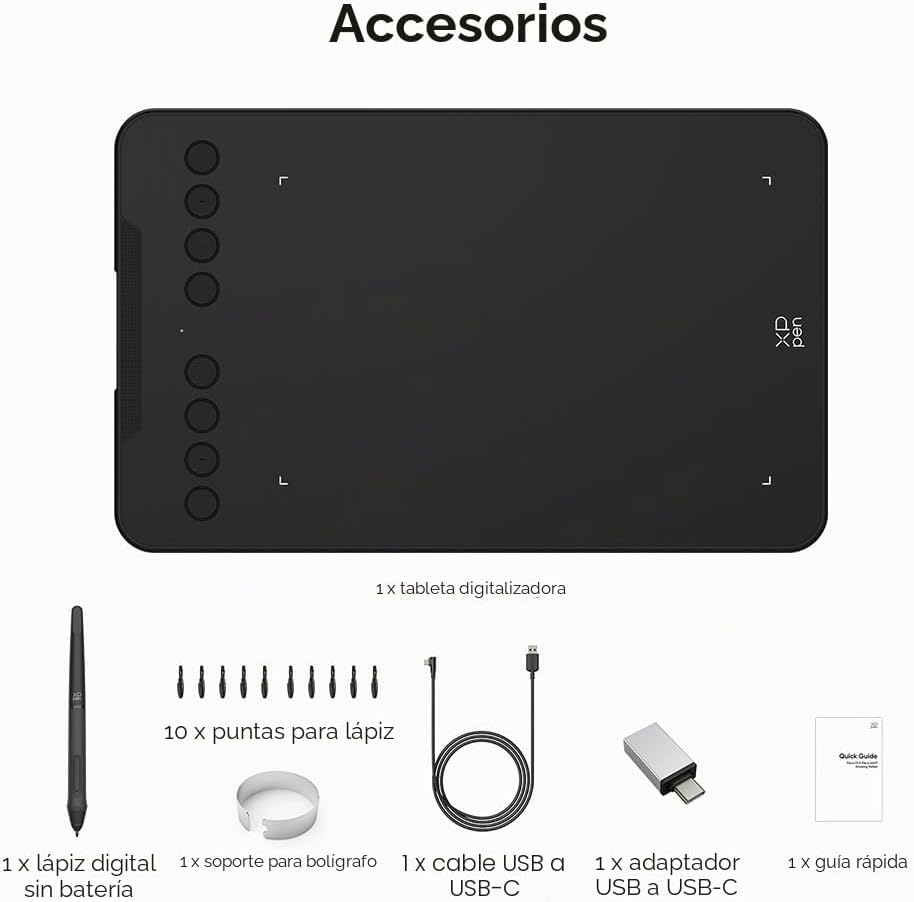 XPPen - Tableta de dibujo Deco Mini7 V2 actualizada, 16384 niveles...