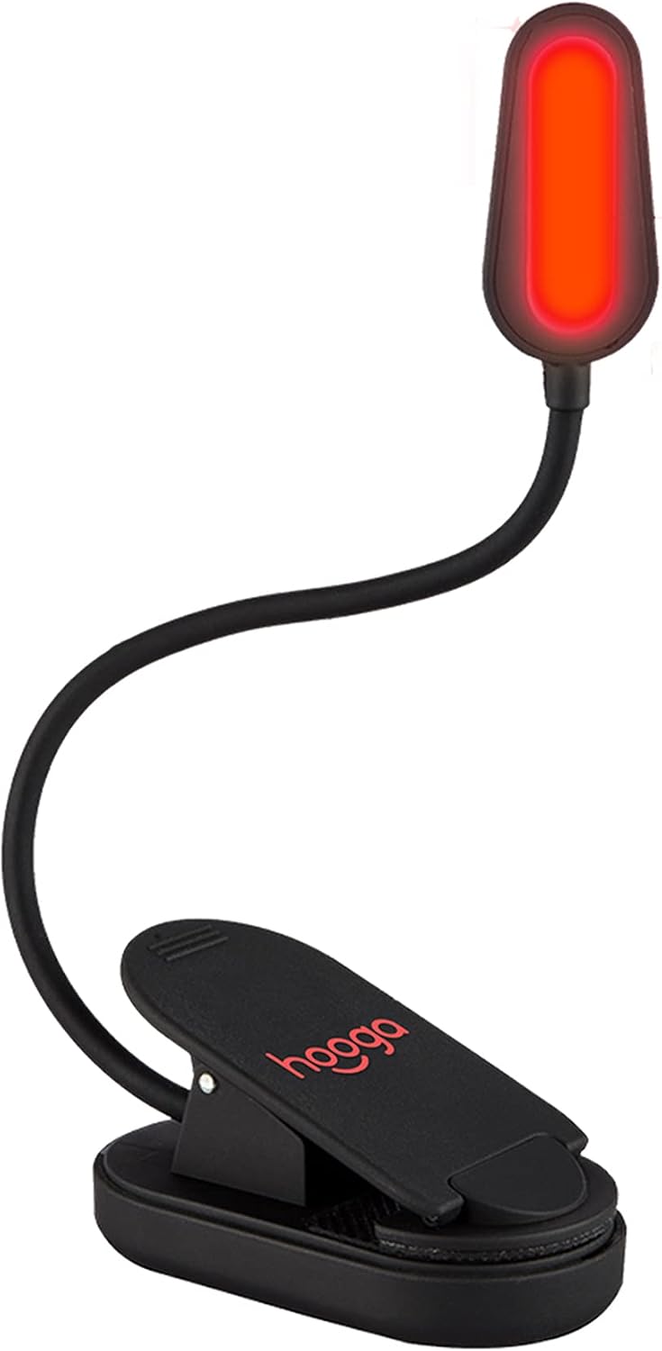 hooga Luz de libro roja, luz LED recargable con clip de 625 nm para...