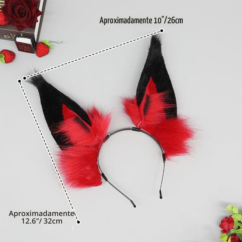 QHQ-SHININGLIFI Diadema con orejas de zorro rojo peludo, hechas a m...