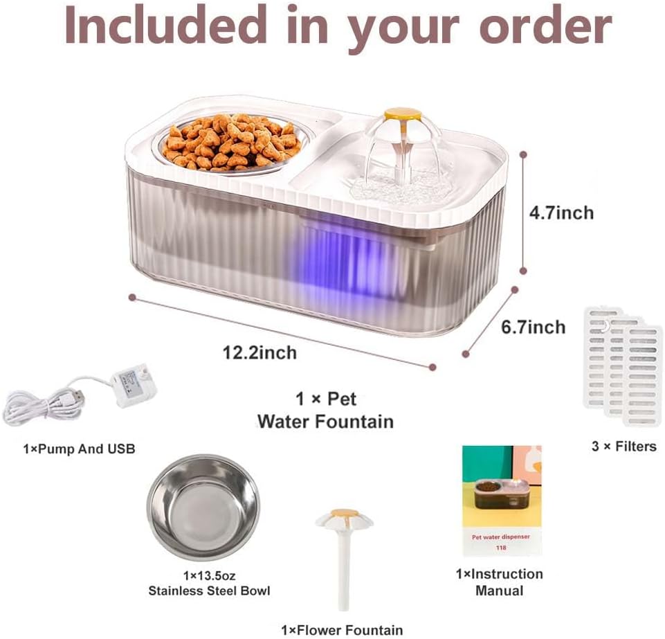 Marchul Fuente de agua para gatos y cuenco de comida de acero inoxi...
