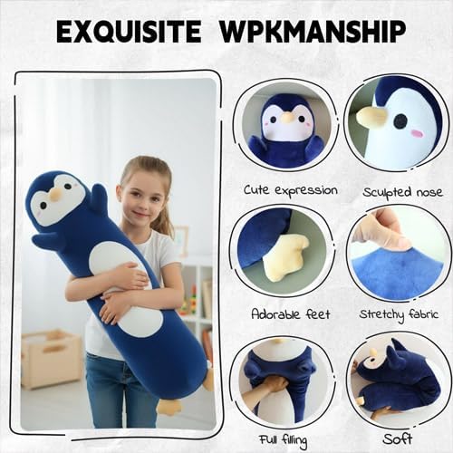 Somao Almohada de peluche de pingüino, animal de peluche de 35.4 pu...