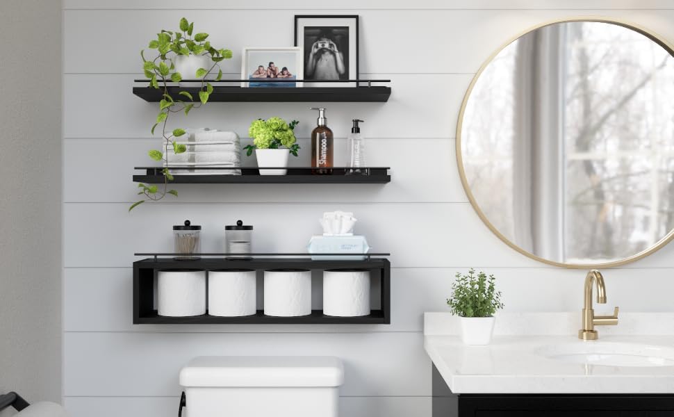 WOPITUES Estantes flotantes para pared de 24 pulgadas con estante d...