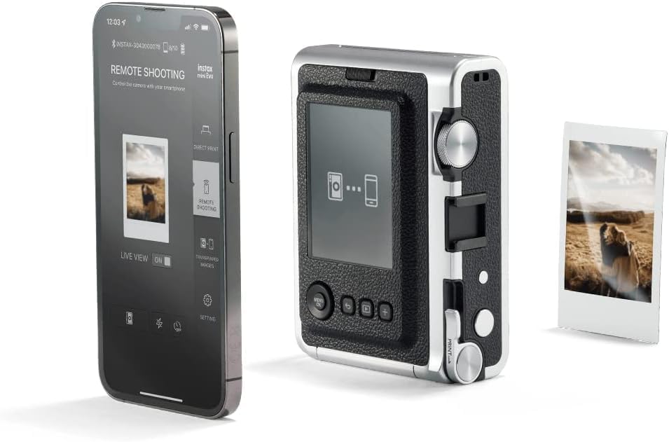 Cámara instantánea híbrida Fujifilm Instax Mini EVO negra + películ...