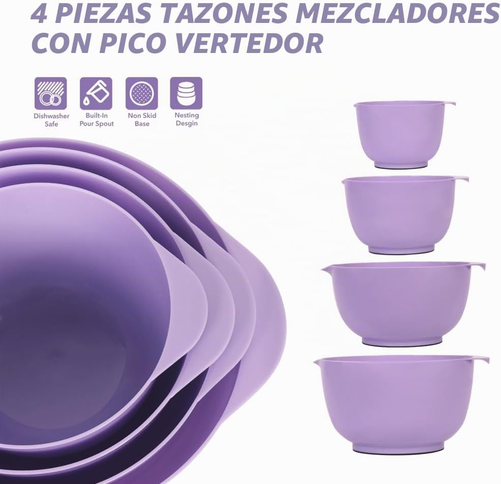 BoxedHome Juego de cuencos de plástico apilables, juego de 4 cuenco...