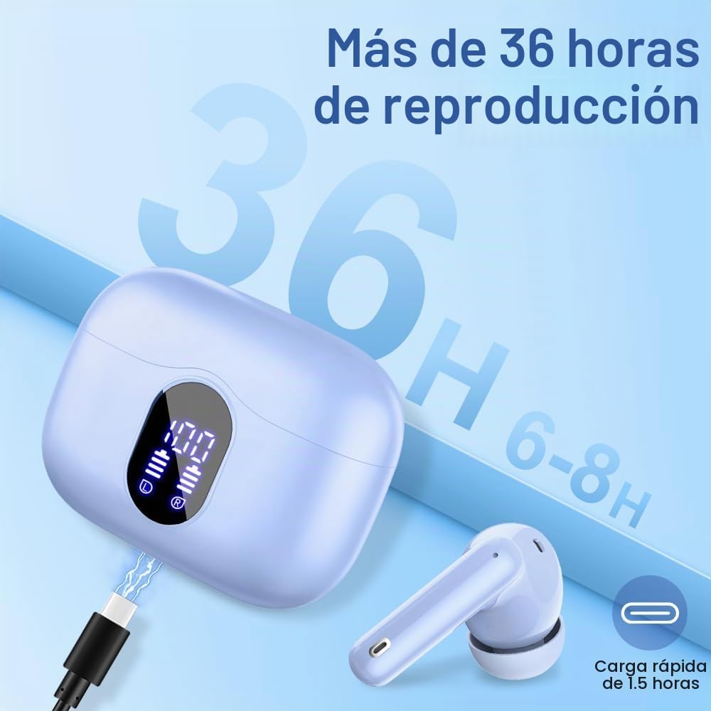 Auriculares inalámbricos, auriculares Bluetooth 5.4 con graves esté...