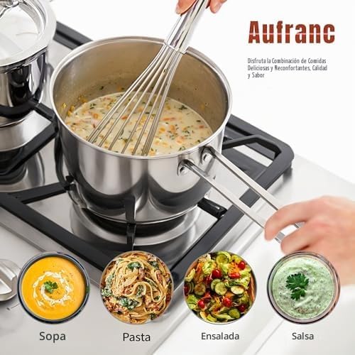 Aufranc Juego de ollas y sartenes de acero inoxidable, 6 piezas ant...