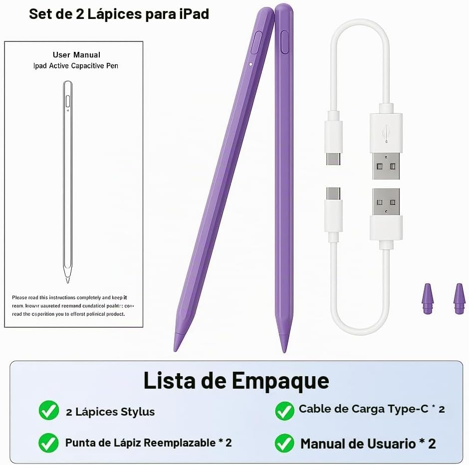 Lápiz capacitivo para iPad 11ª\/10ª 2018-2025, paquete de 2 bolígra...