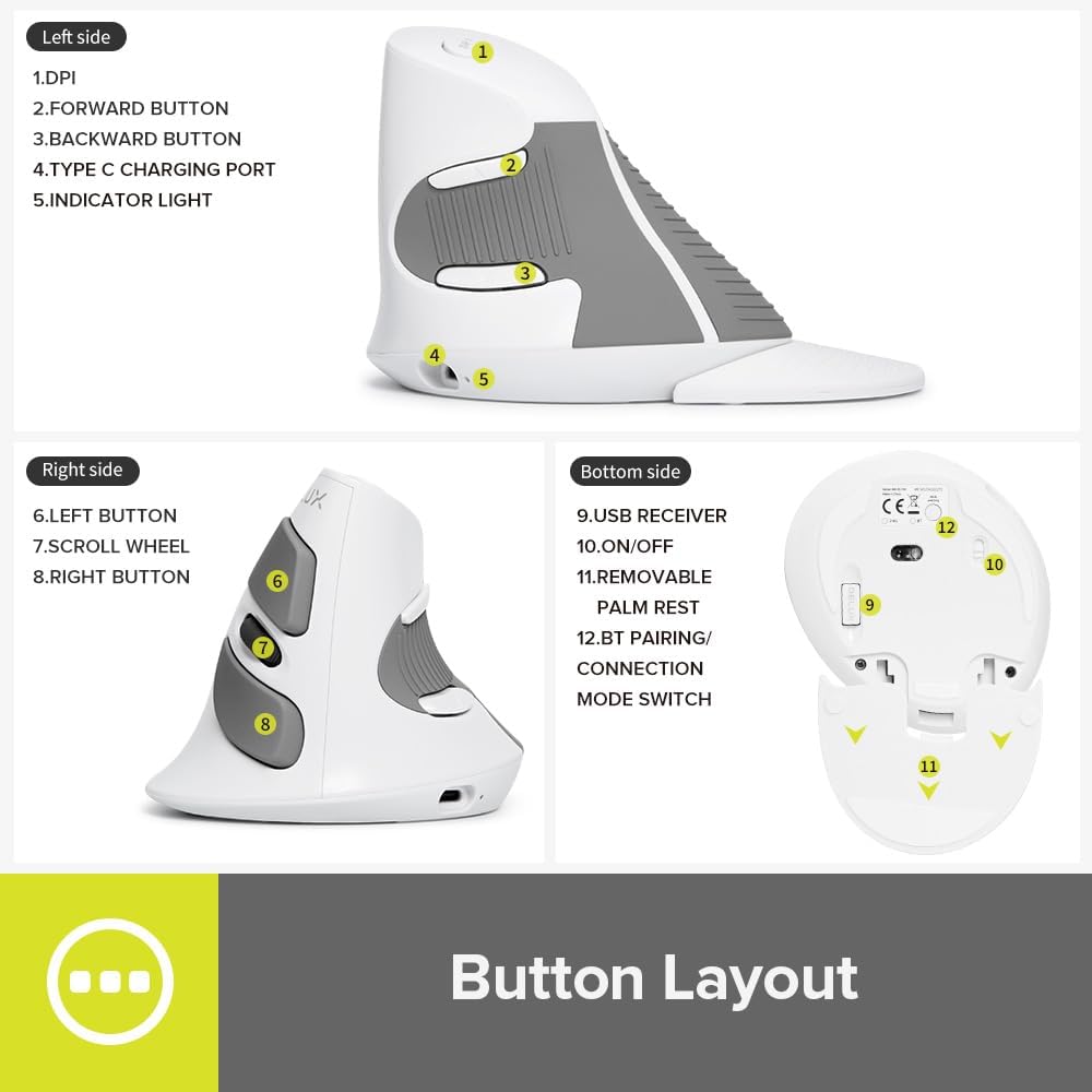 DELUX Ratón vertical ergonómico, ratón vertical recargable (M618G D...