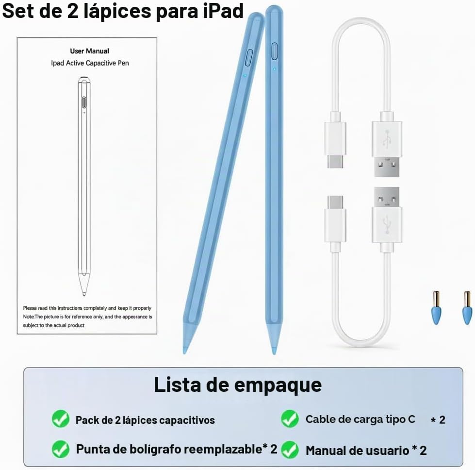 Lápiz capacitivo para iPad 11\/10º 2025-2018, 2 unidades de lápiz c...