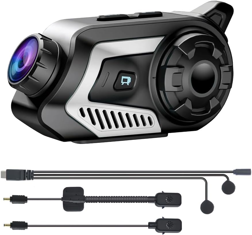 OBEST Auriculares Bluetooth para casco de motocicleta con cámara 2K...