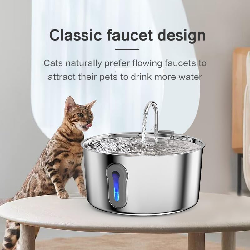 Fuente de agua grande para gatos de 4 litros\/135 onzas, acero inox...