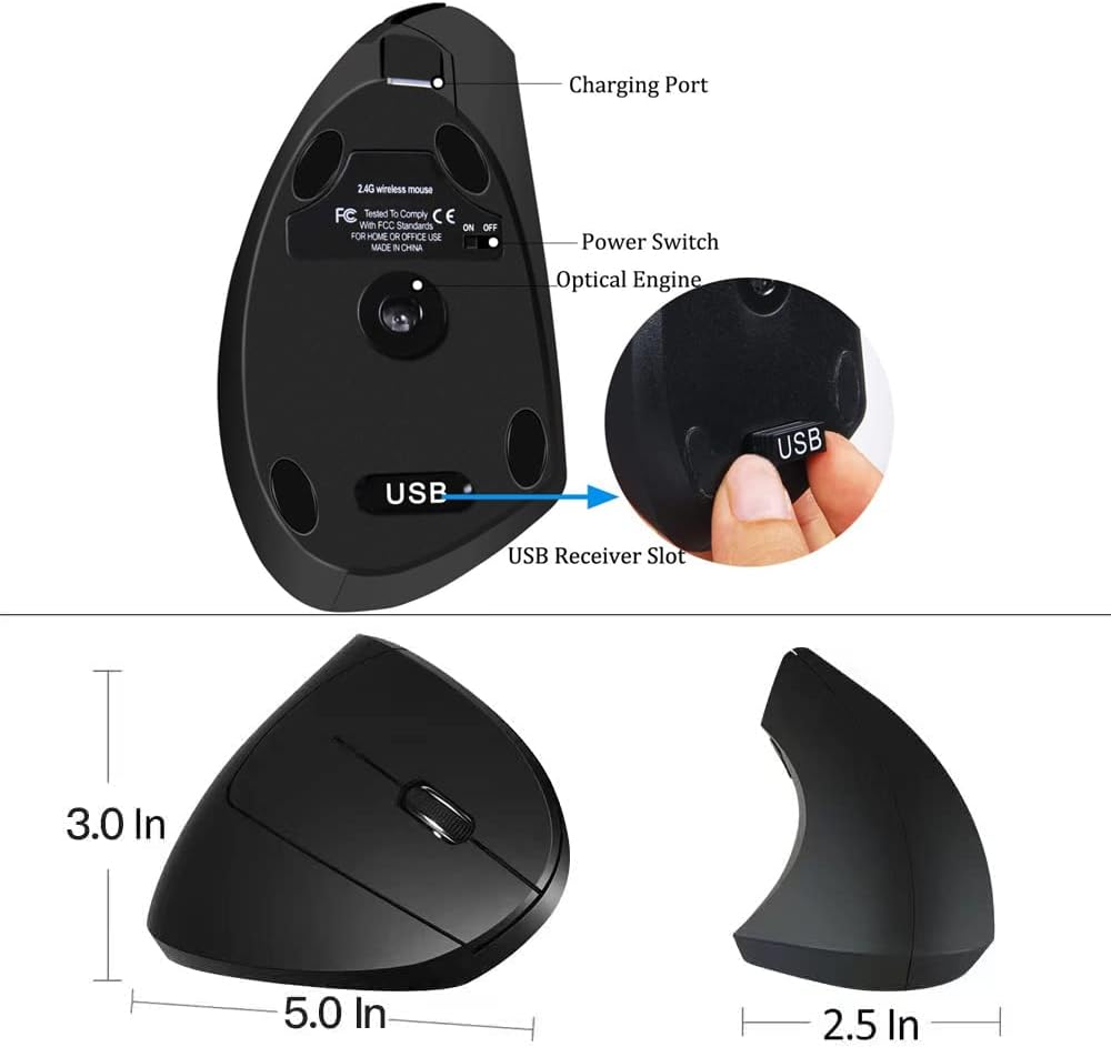 Ratón ergonómico, mouse inalámbrico vertical de alta precisión, mou...