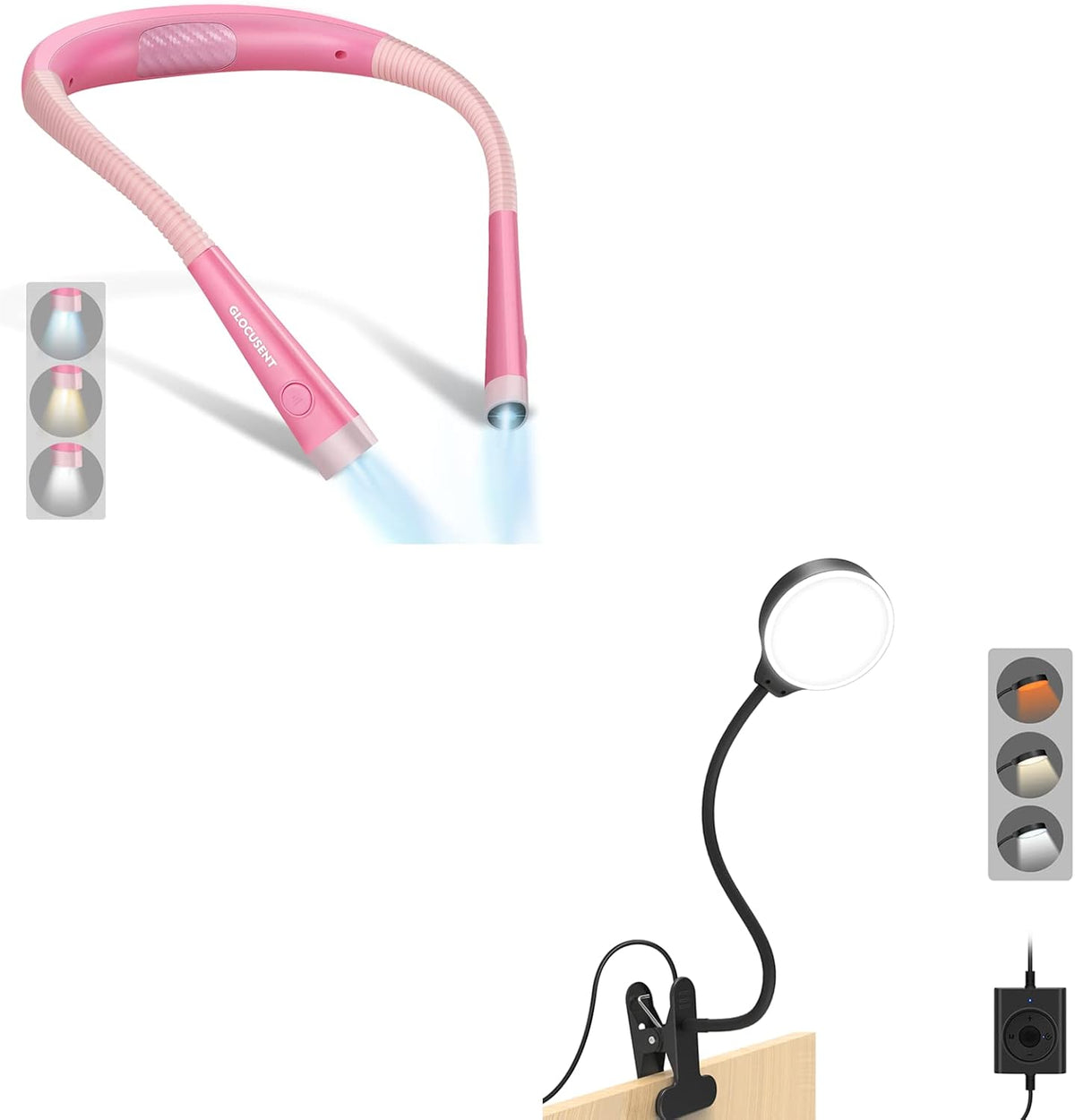 Glocusent Luz de libro, luz de cuello flexible, luz de libro para l...