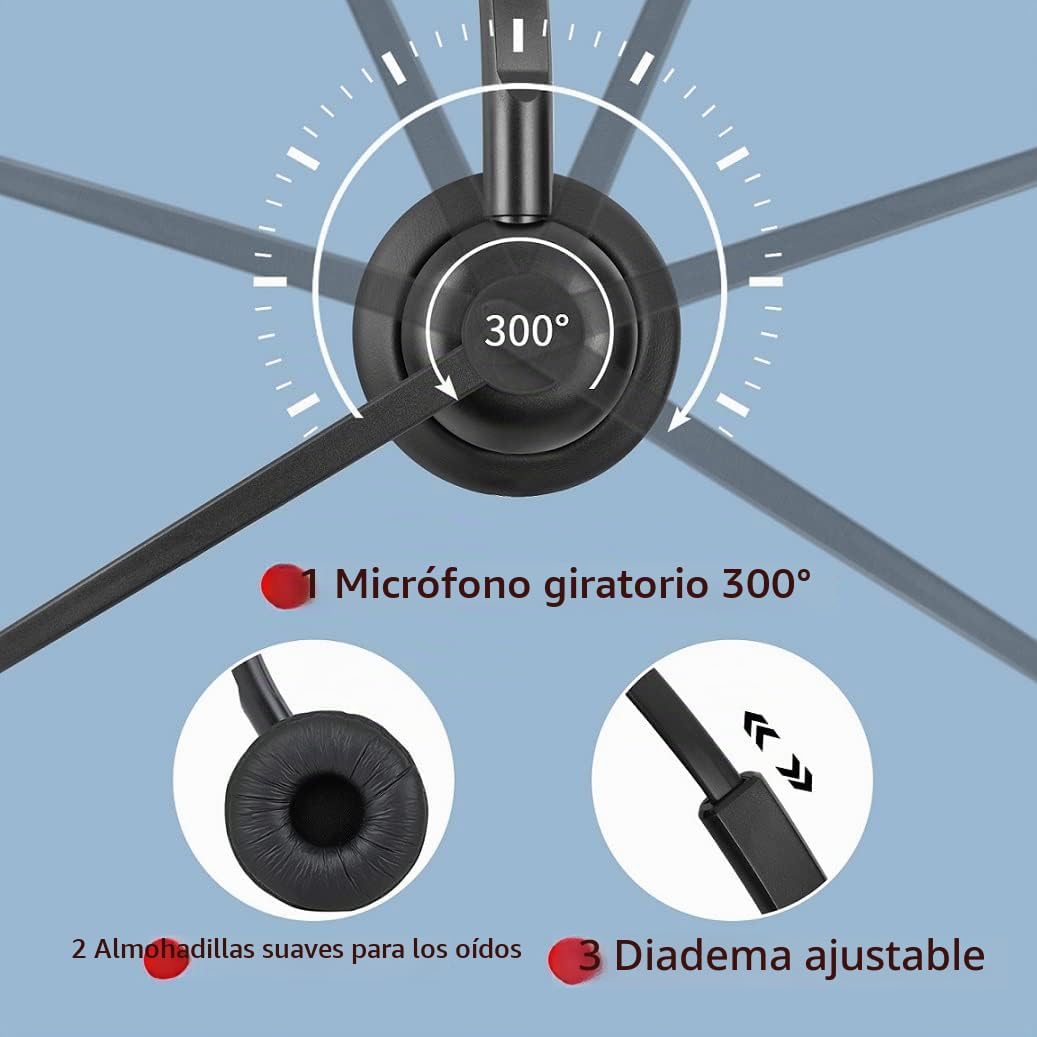 Auriculares USB con micrófono para PC Ordenador Portátil Auriculare...