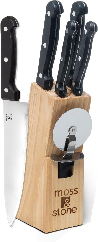 Moss &amp; Stone Juego de cuchillos de cocina de 7 piezas con bloqu...