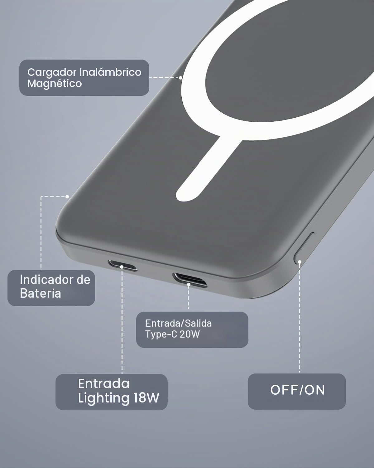 podoru para MagSafe Power Bank 5000mAh, cargador portátil magnético...