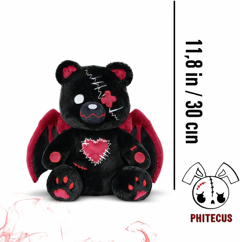 PHITECUS Oso Emo Gótico de Peluche con Alas - Lindo Peluche Espeluz...