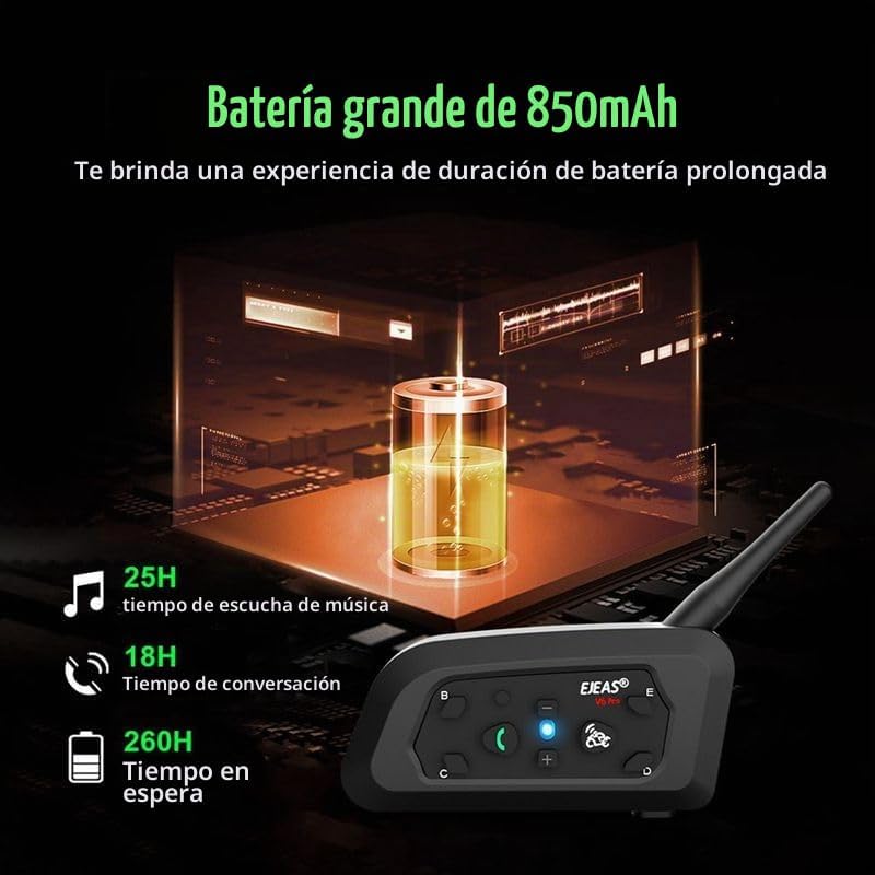 EJEAS V6 Pro+ - Casco de motocicleta Bluetooth 5.1 Intercomunicador...