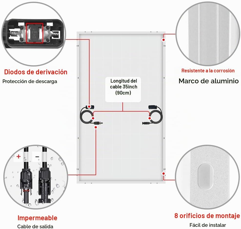 DOKIO 200W 18V Panel solar monocristalino para sistemas de 12V, MC4...