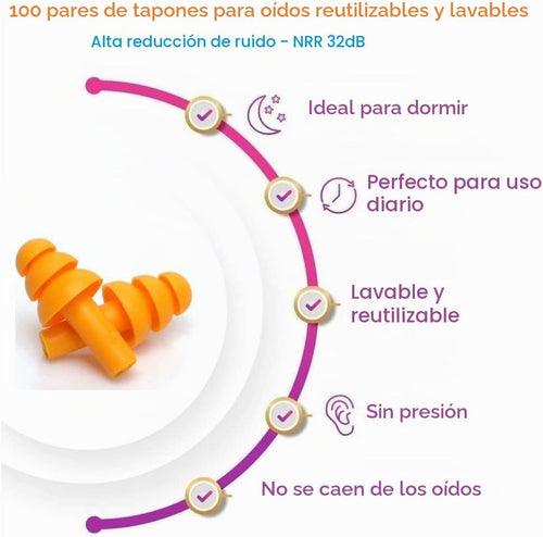 50 pares de tapones de silicona suaves y reutilizables para dormir,...